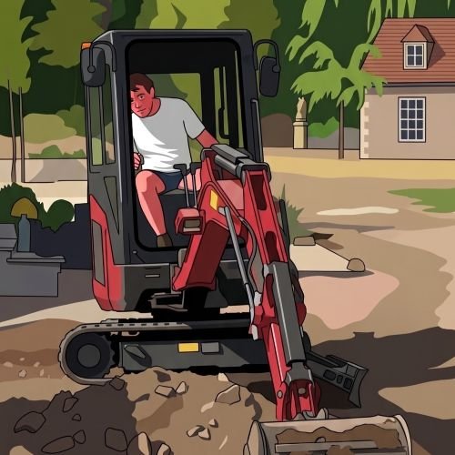 Eugene ground work, earth moving and qualified digger machine driver at Taylor Landscape and Design Cartoon Image